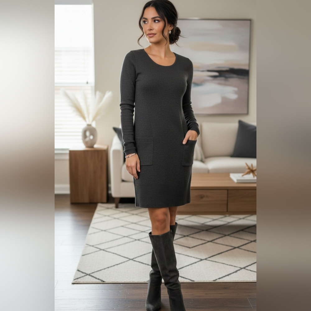 Adrienne Vittadini Charcoal Long Sleeve Dress